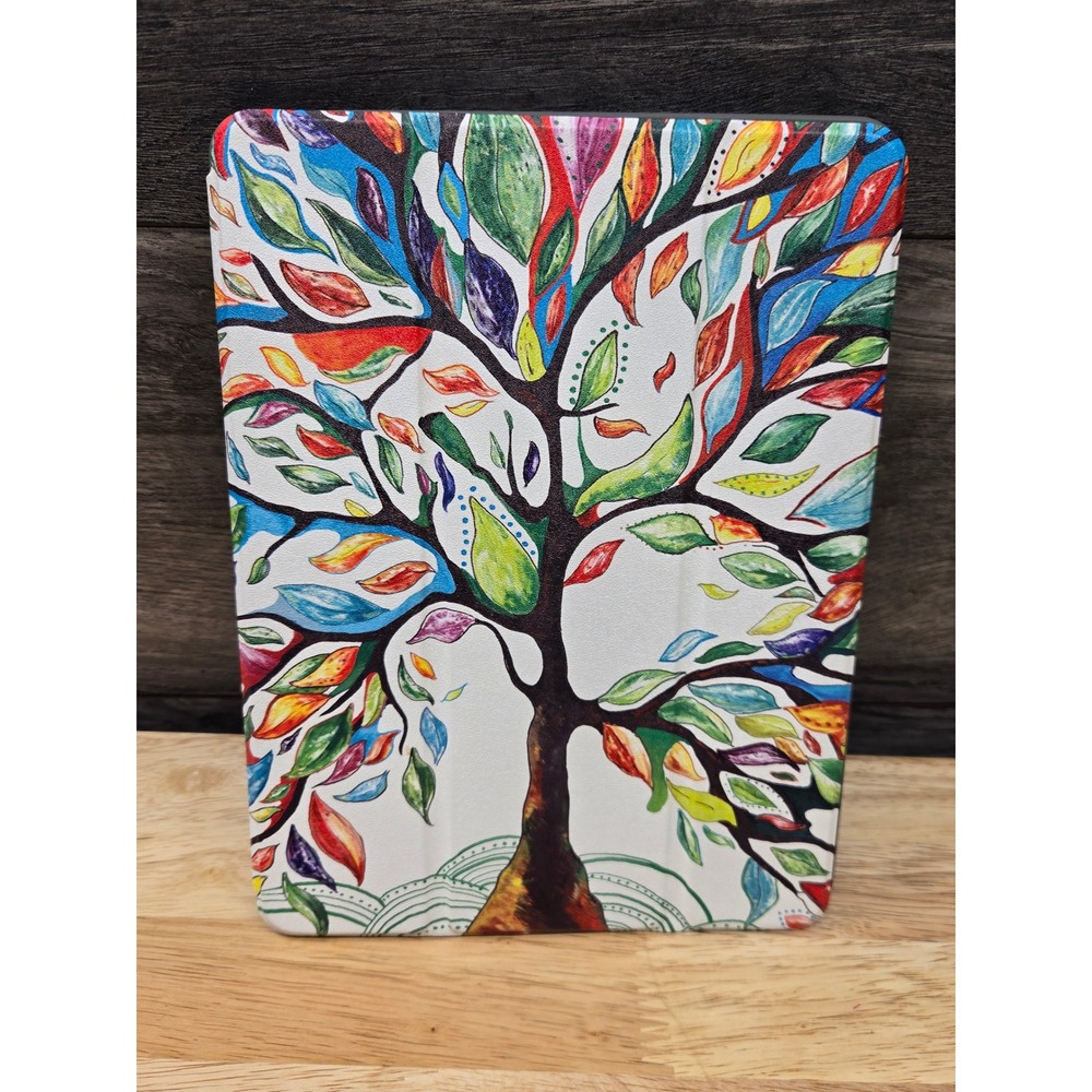 Colorful Tree of Life Tablet Case with Stylus Holder Trifold Stand Cover